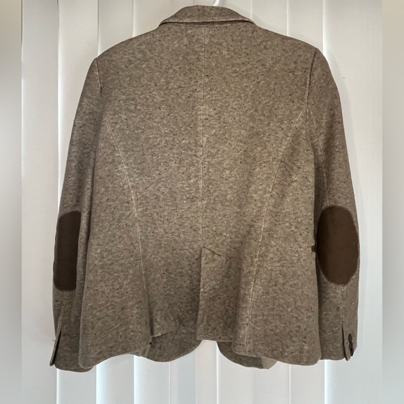 Zara Women's Beige Blazer with Brown Elbow Patches - Picture 8 of 9